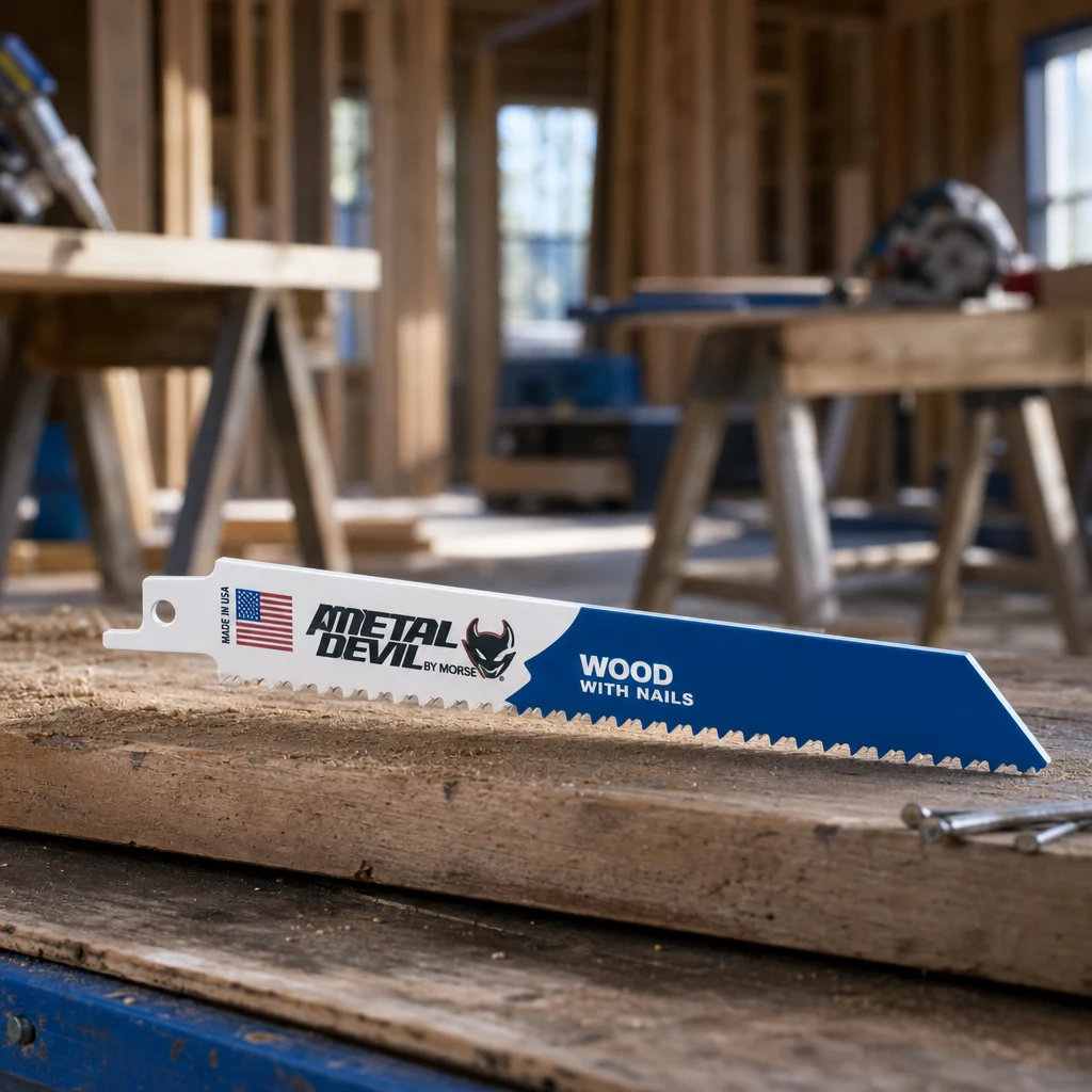sawzall blades for wood — EACHLEAD official product with illustrative industrial background (not a real site photo)