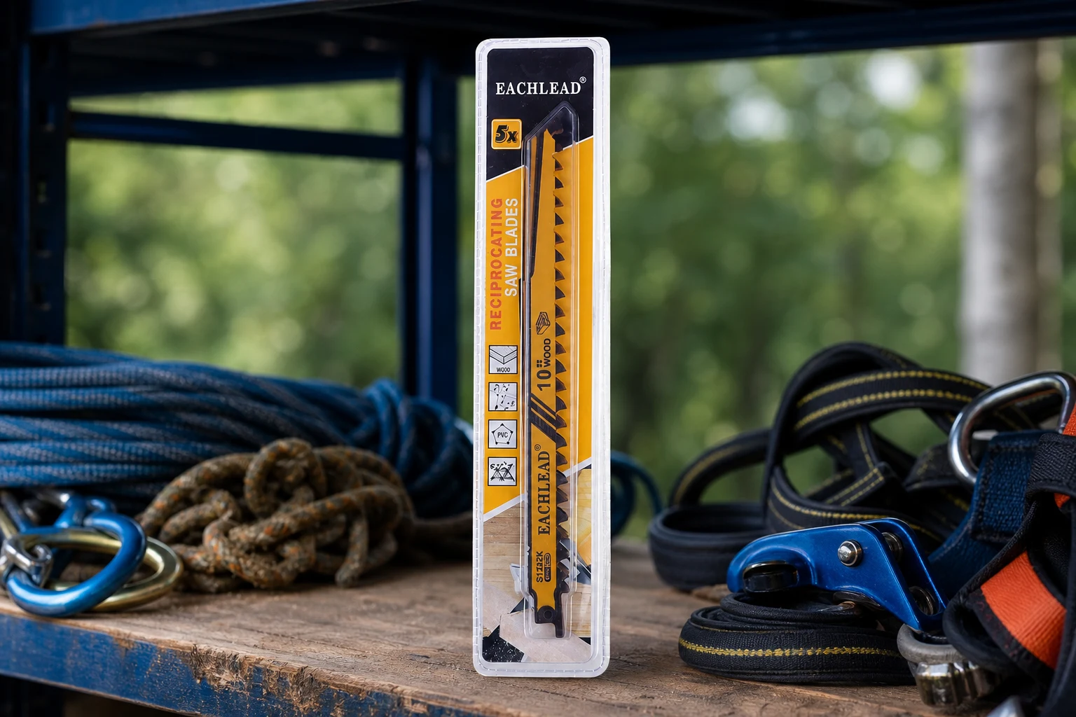 EACHLEAD reciprocating pruning blade — illustrative background (not a real site photo)