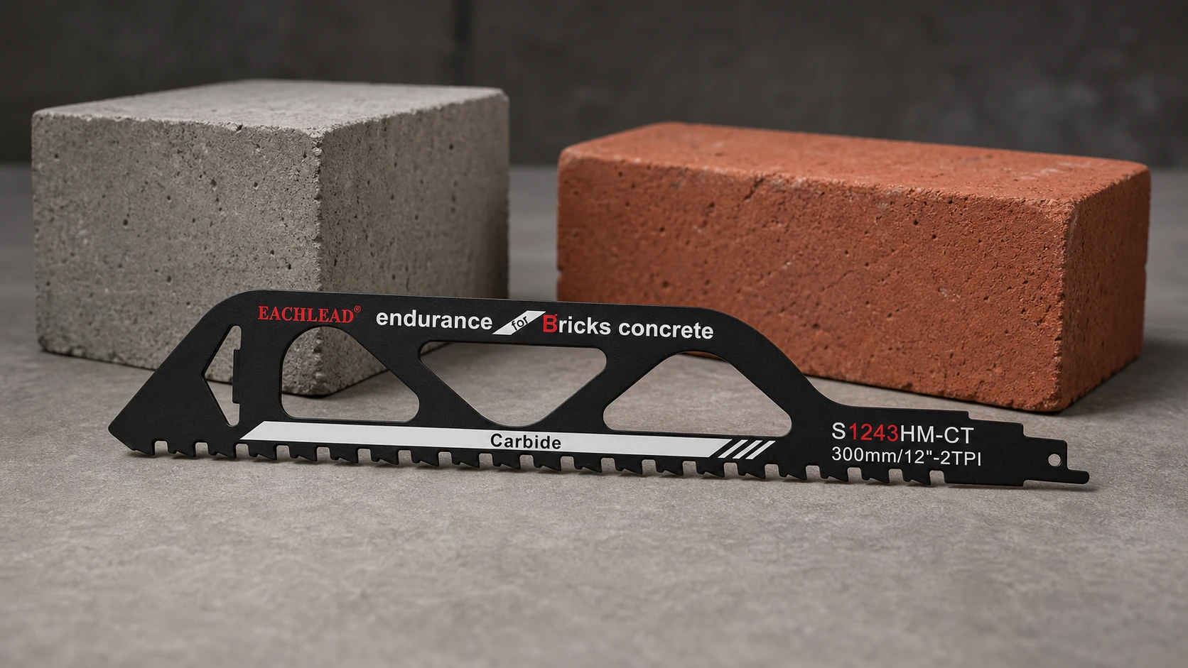 EACHLEAD S1243HM-CT carbide reciprocating saw blade labeled for bricks and concrete