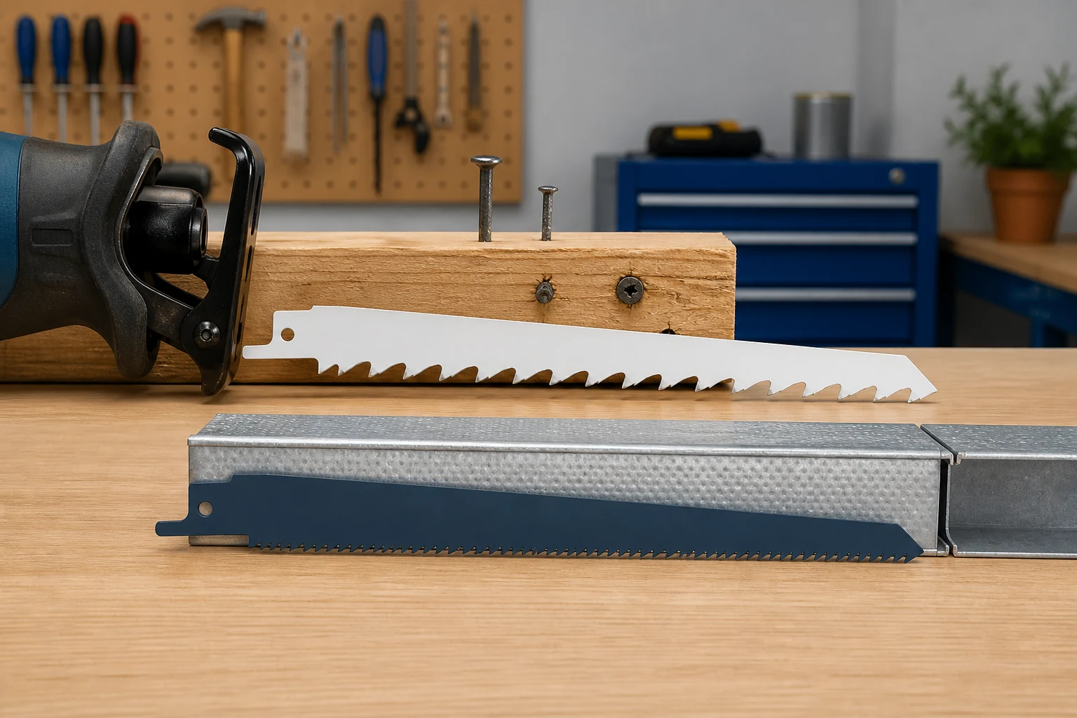 TPI band chart context for wood with nails versus stud metal on reciprocating saw blades