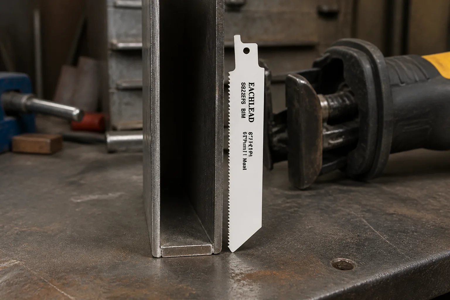EACHLEAD short bi-metal reciprocating blade staged for sheet metal tight-access cuts