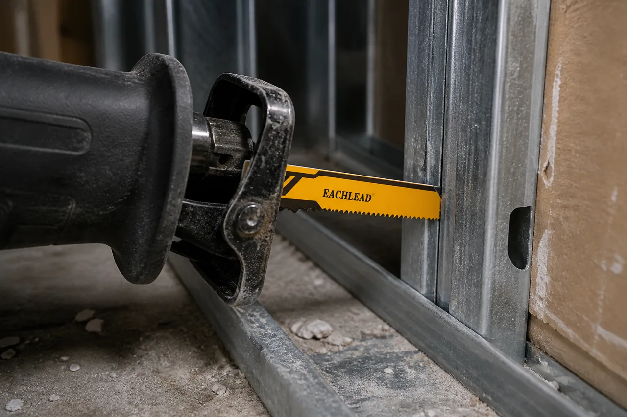 Short reciprocating saw blade positioned for a confined clearance cut