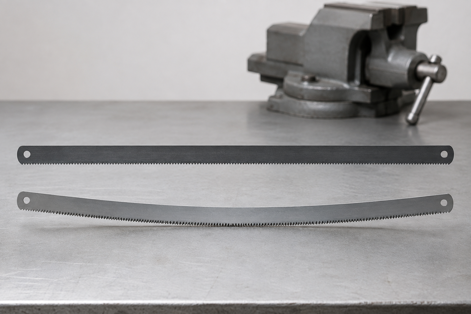 Straight rigid blade and gently curved flexible blade shown as a construction concept