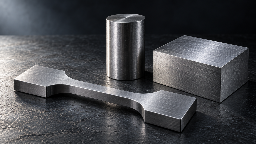 Generic machined tensile coupon, cylinder and metal block without a material ranking